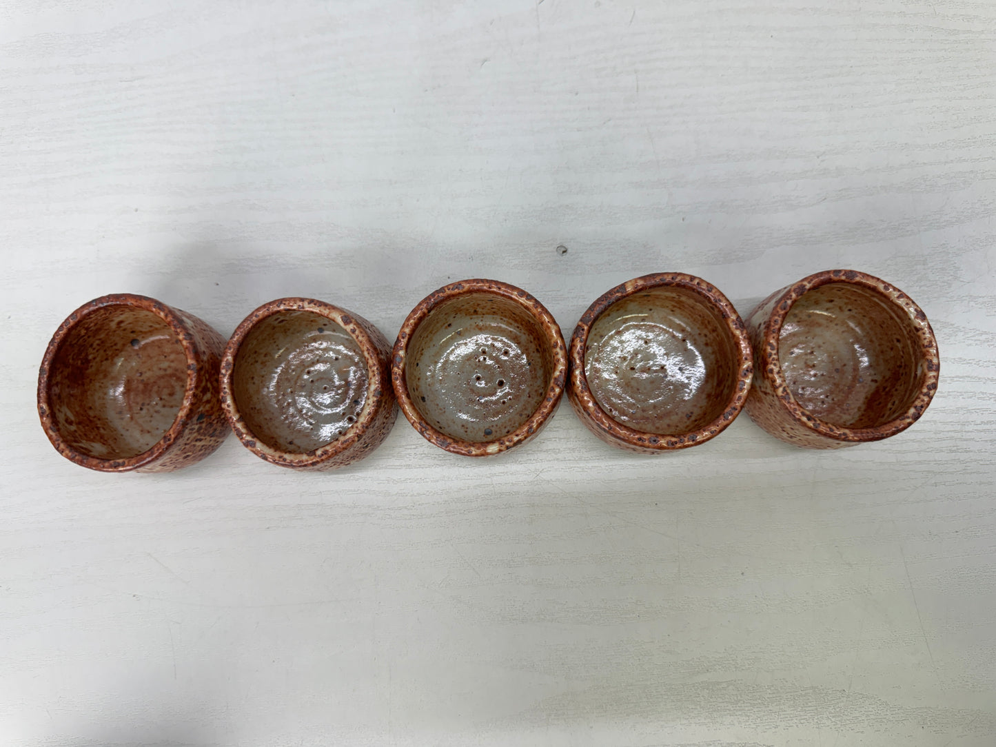 Y9931 CHAWAN Shino-ware sake cup set of 5 signed box Japan antique tableware