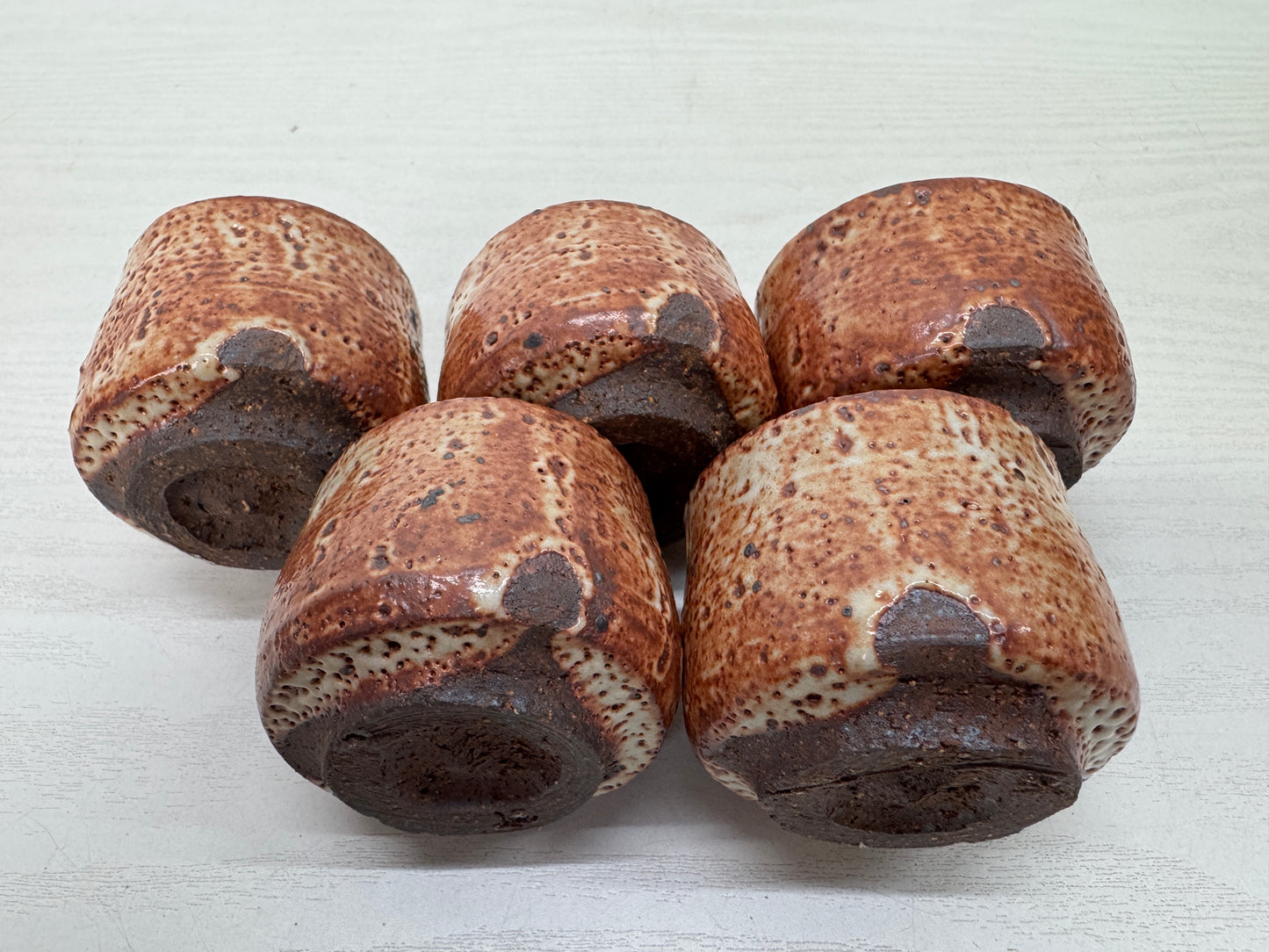 Y9931 CHAWAN Shino-ware sake cup set of 5 signed box Japan antique tableware