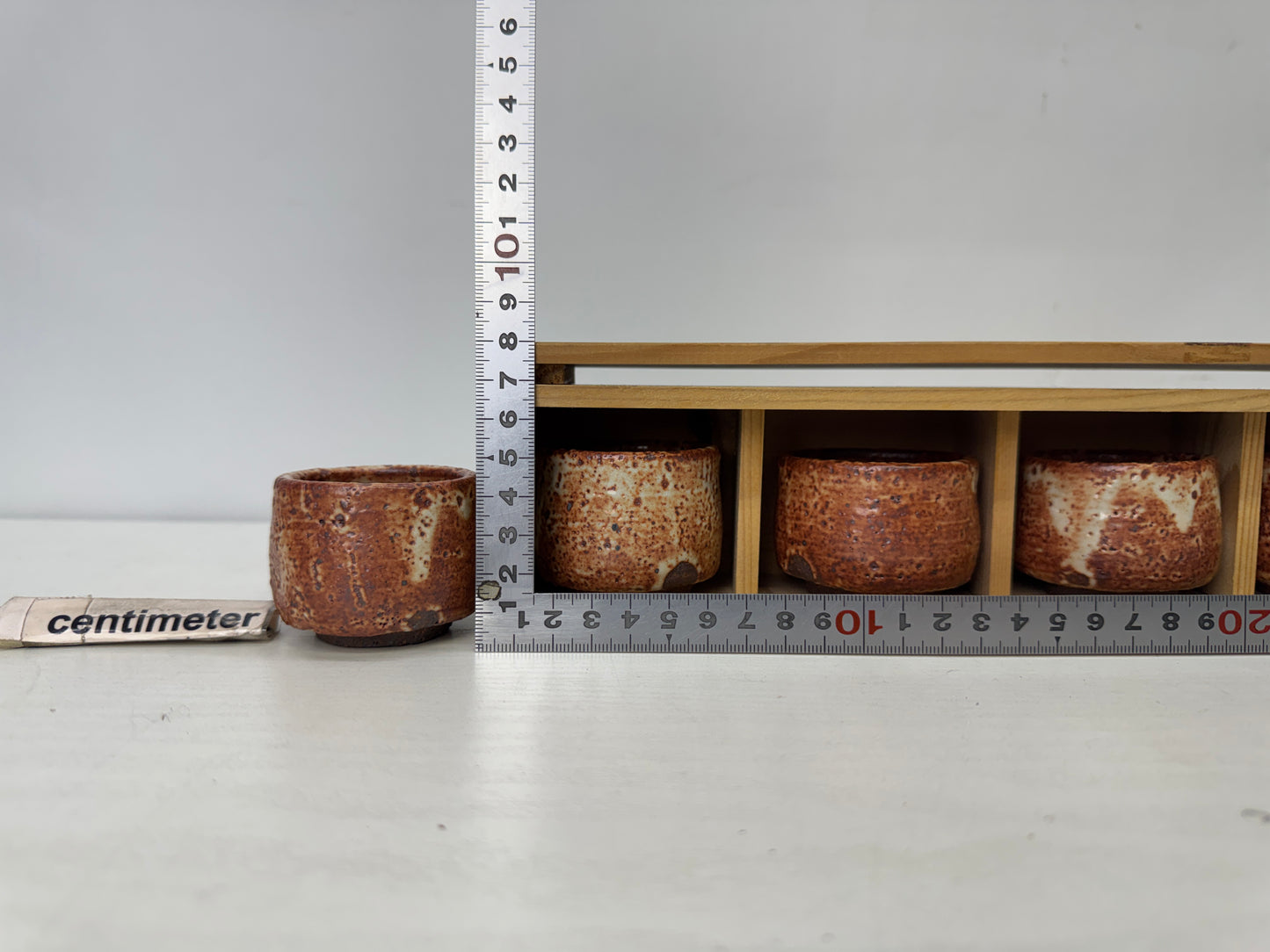 Y9931 CHAWAN Shino-ware sake cup set of 5 signed box Japan antique tableware