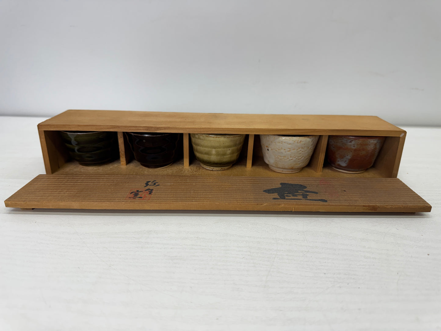 Y9933 CHAWAN Mino-ware sake cup set of 5 signed box Japan antique tableware