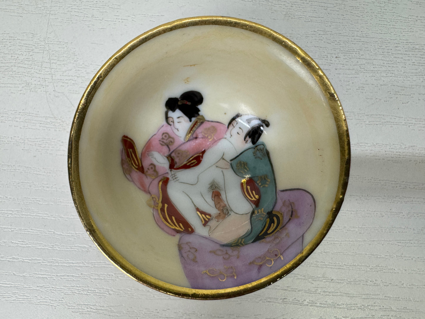 Y9934 CHAWAN Kutani-ware Shunga sake cup set of 5 signed Japan antique tableware