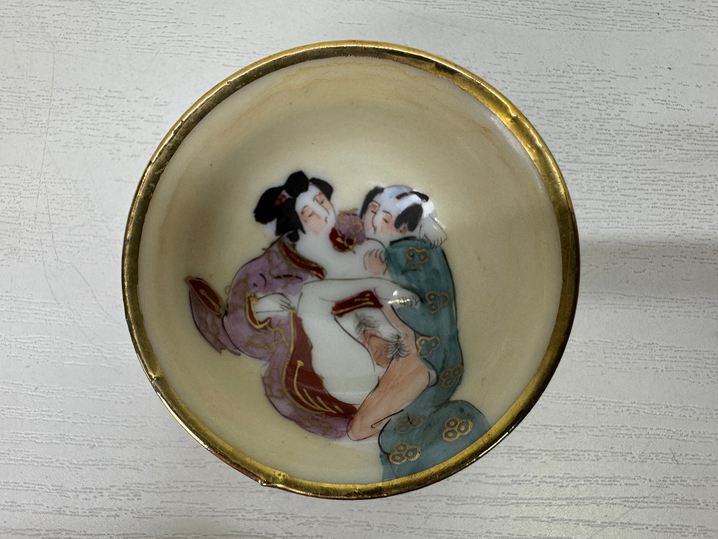 Y9934 CHAWAN Kutani-ware Shunga sake cup set of 5 signed Japan antique tableware