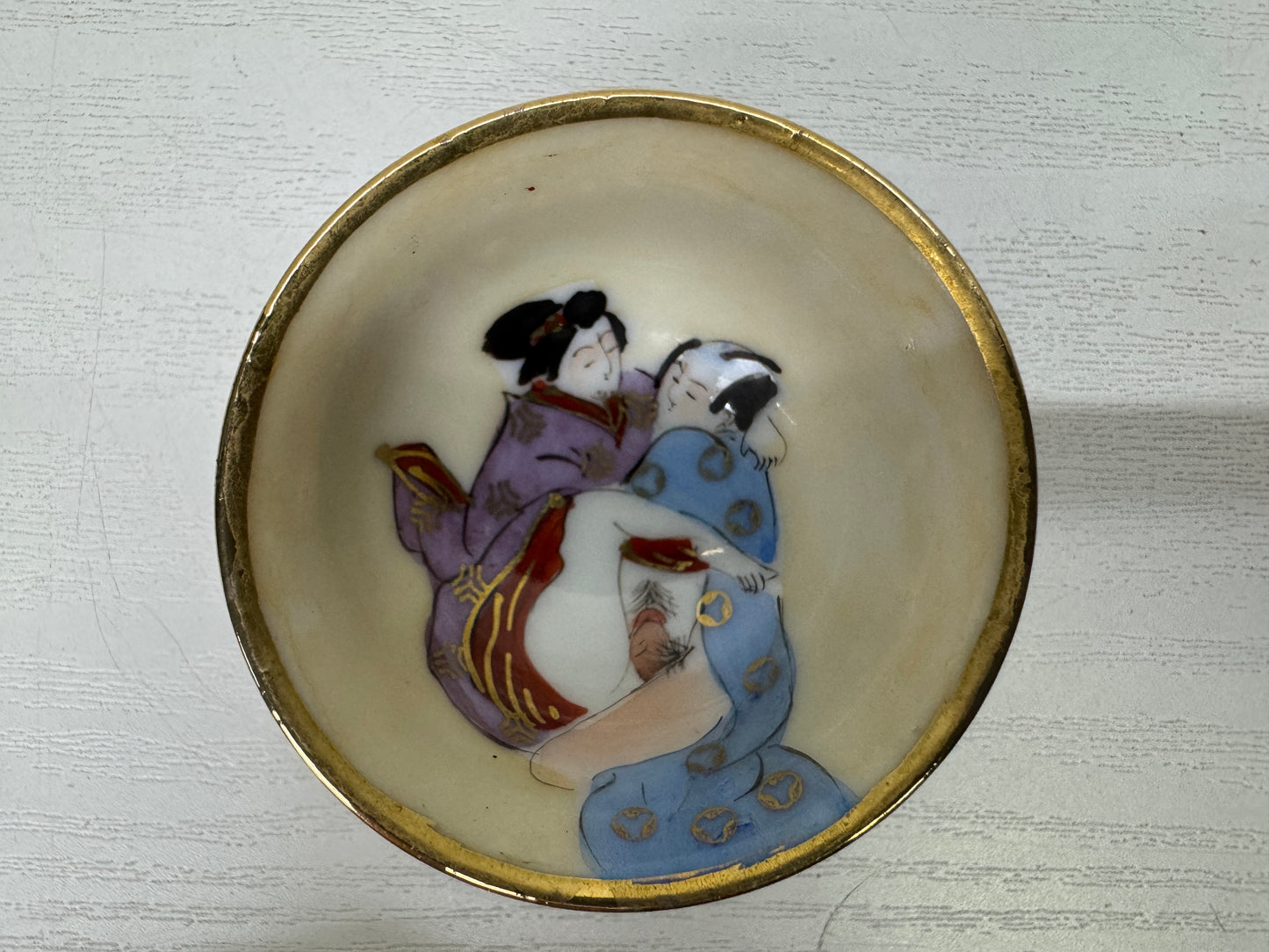 Y9934 CHAWAN Kutani-ware Shunga sake cup set of 5 signed Japan antique tableware