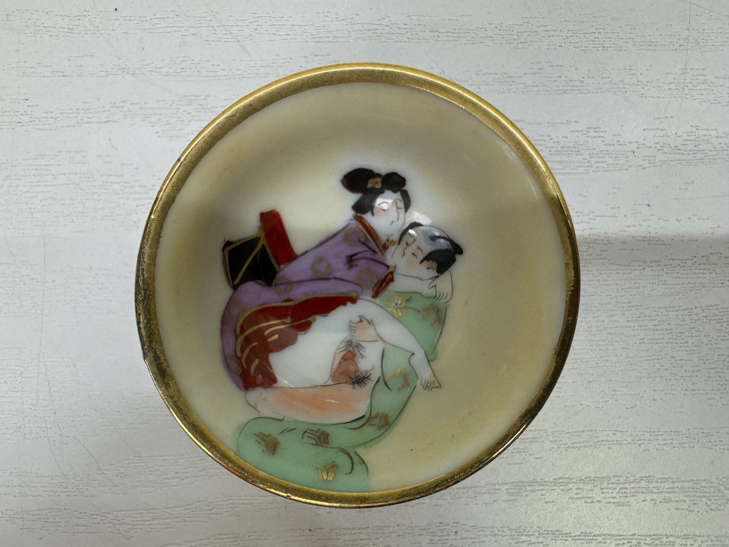 Y9934 CHAWAN Kutani-ware Shunga sake cup set of 5 signed Japan antique tableware
