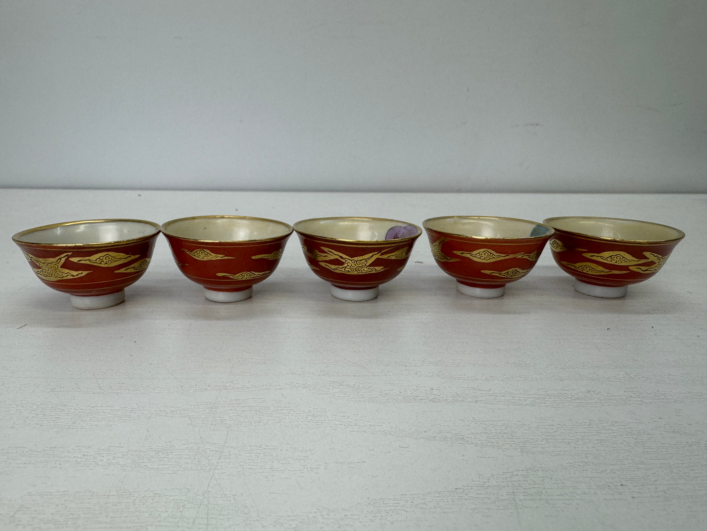 Y9934 CHAWAN Kutani-ware Shunga sake cup set of 5 signed Japan antique tableware