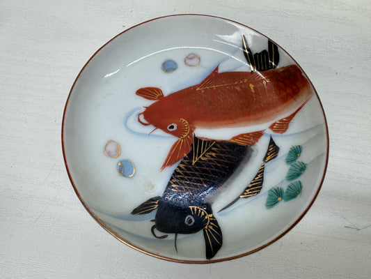 Y9935 DISH Seto-ware Carp plate set of 10 color picture Japan antique tableware
