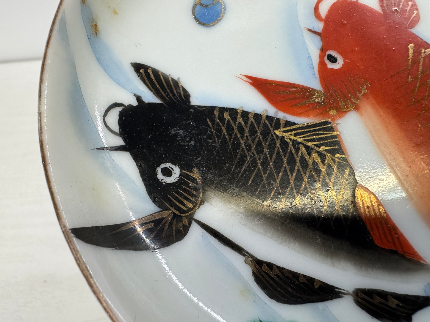 Y9935 DISH Seto-ware Carp plate set of 10 color picture Japan antique tableware