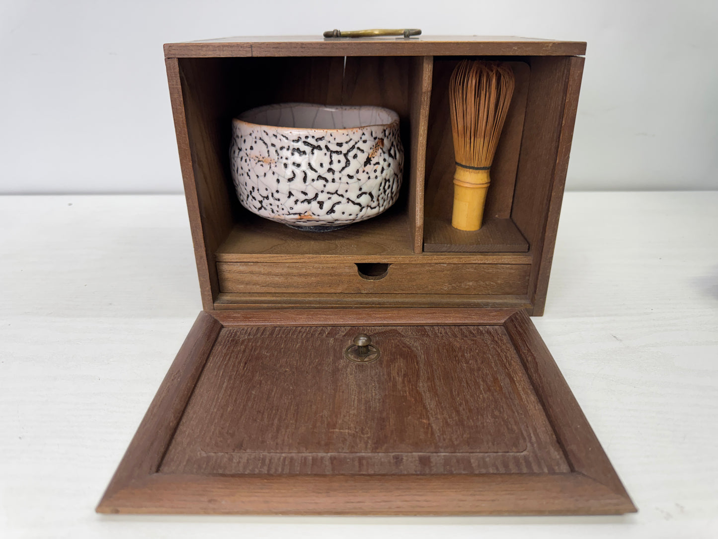 Y9937 CHAWAN Tea ceremony set box Shino-ware bowl chasen whisk Japan antique