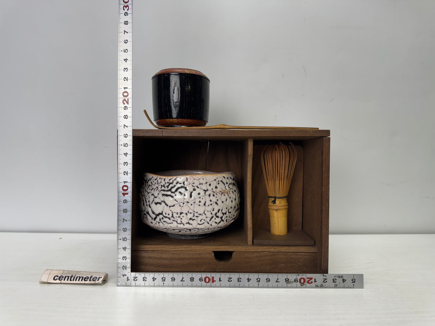 Y9937 CHAWAN Tea ceremony set box Shino-ware bowl chasen whisk Japan antique