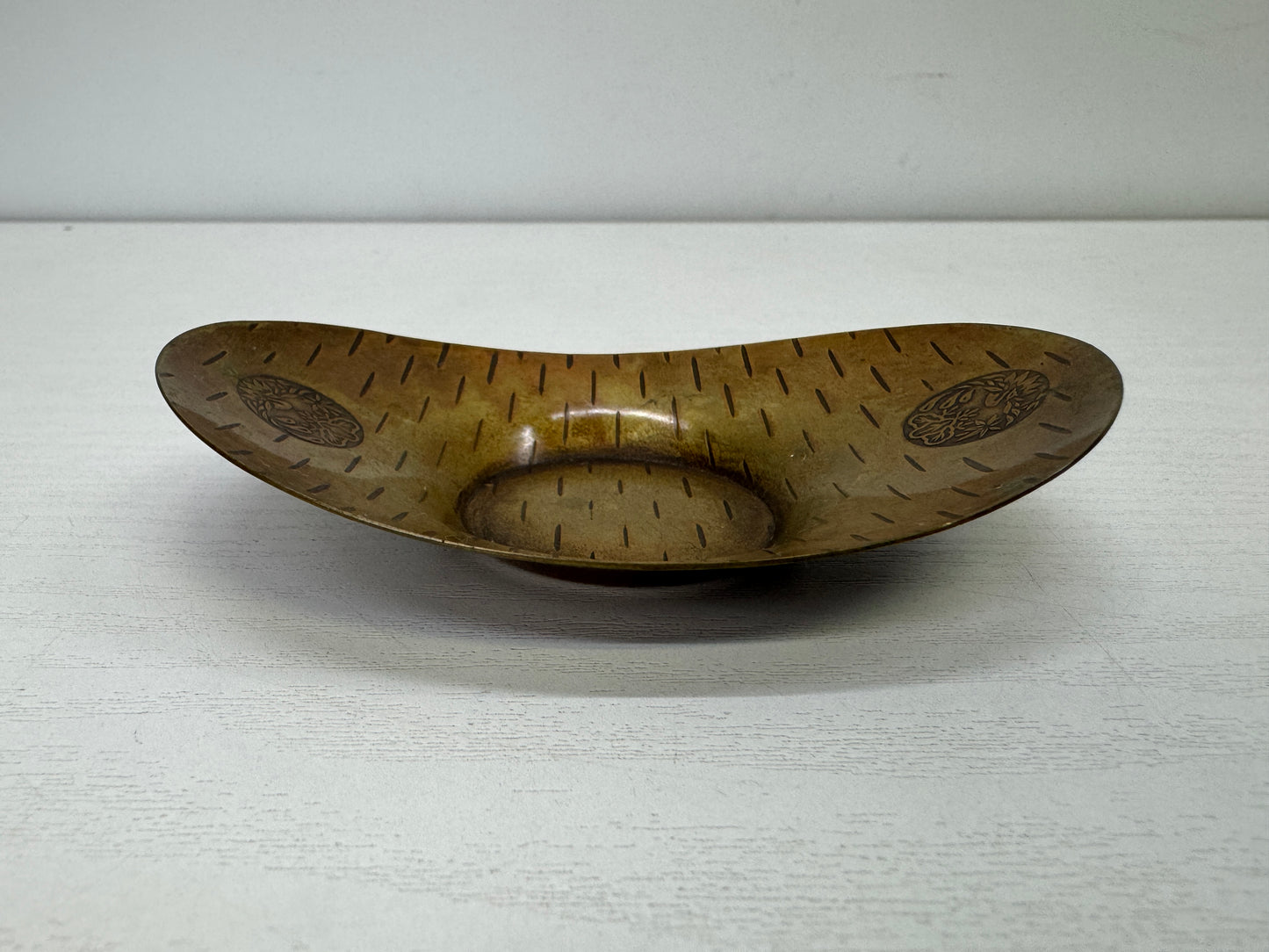 Y9938 DISH copper Chataku Coaster oval signed Japan antique Sencha tea utensils