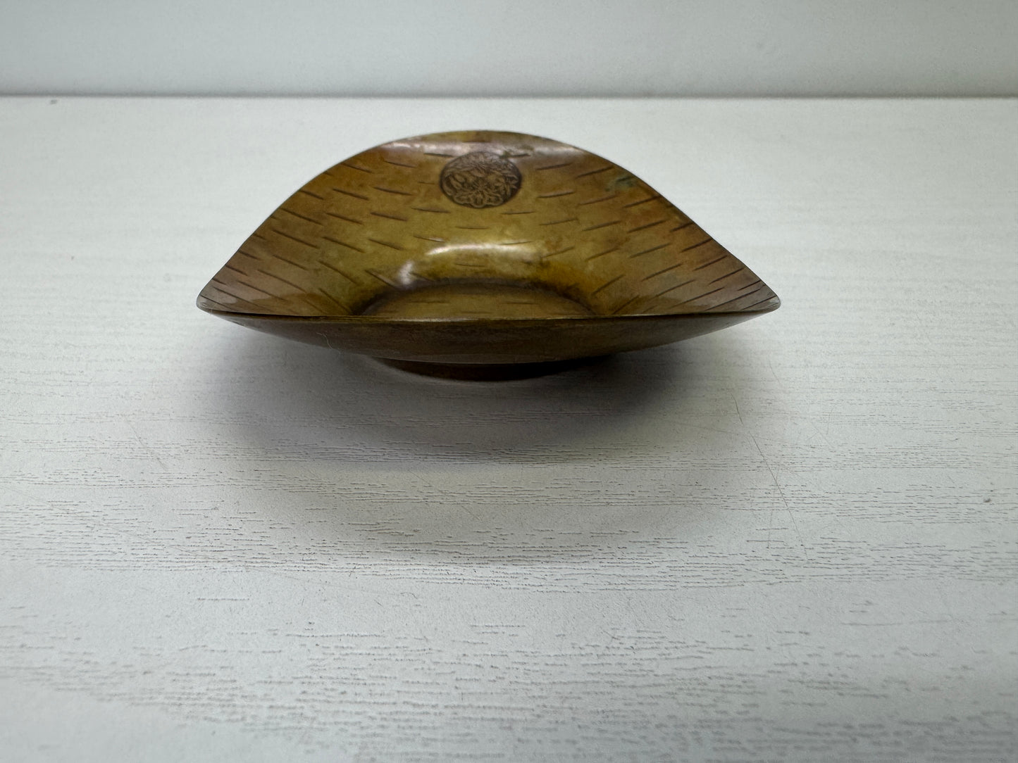 Y9938 DISH copper Chataku Coaster oval signed Japan antique Sencha tea utensils