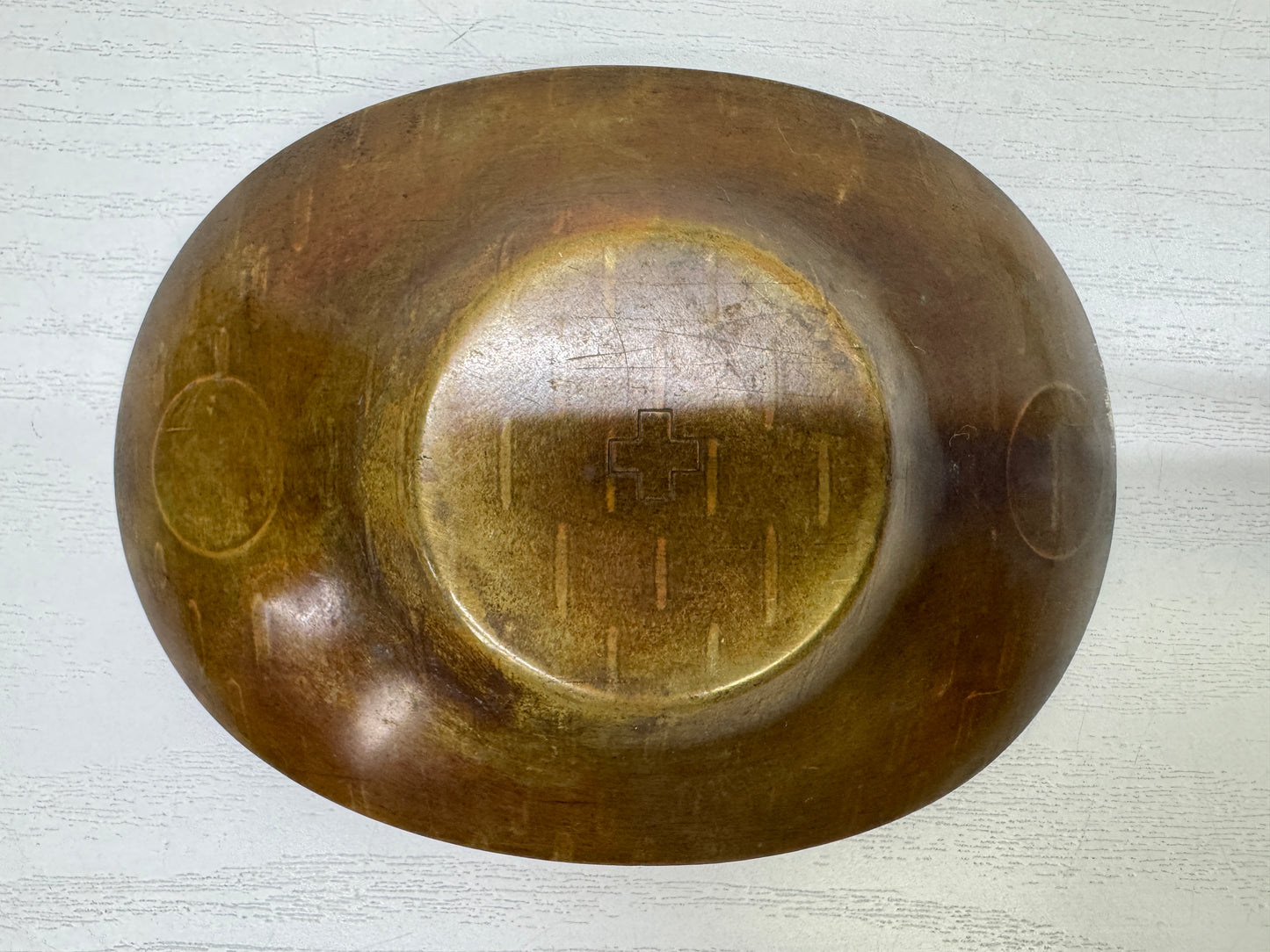 Y9938 DISH copper Chataku Coaster oval signed Japan antique Sencha tea utensils