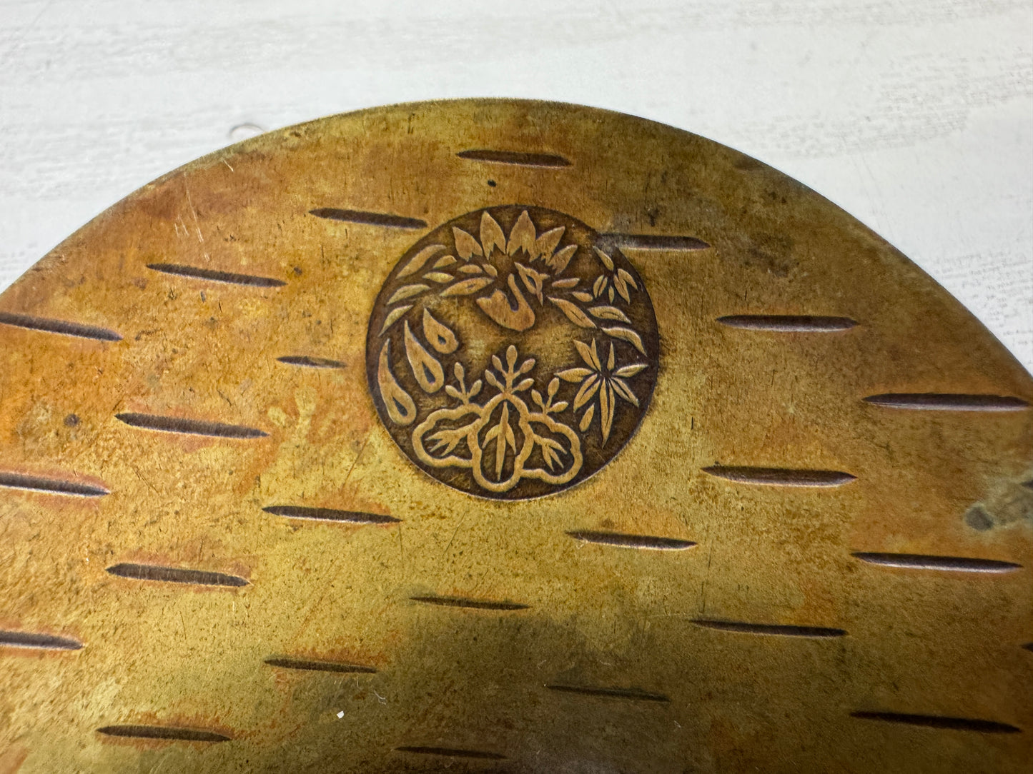 Y9938 DISH copper Chataku Coaster oval signed Japan antique Sencha tea utensils