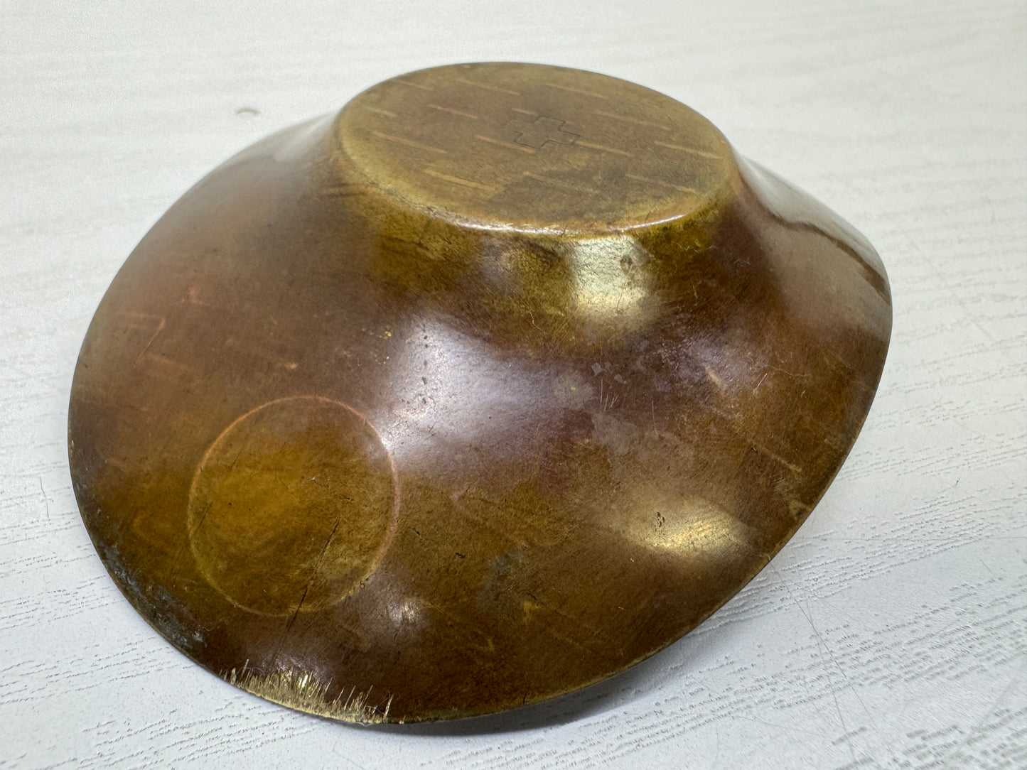 Y9938 DISH copper Chataku Coaster oval signed Japan antique Sencha tea utensils