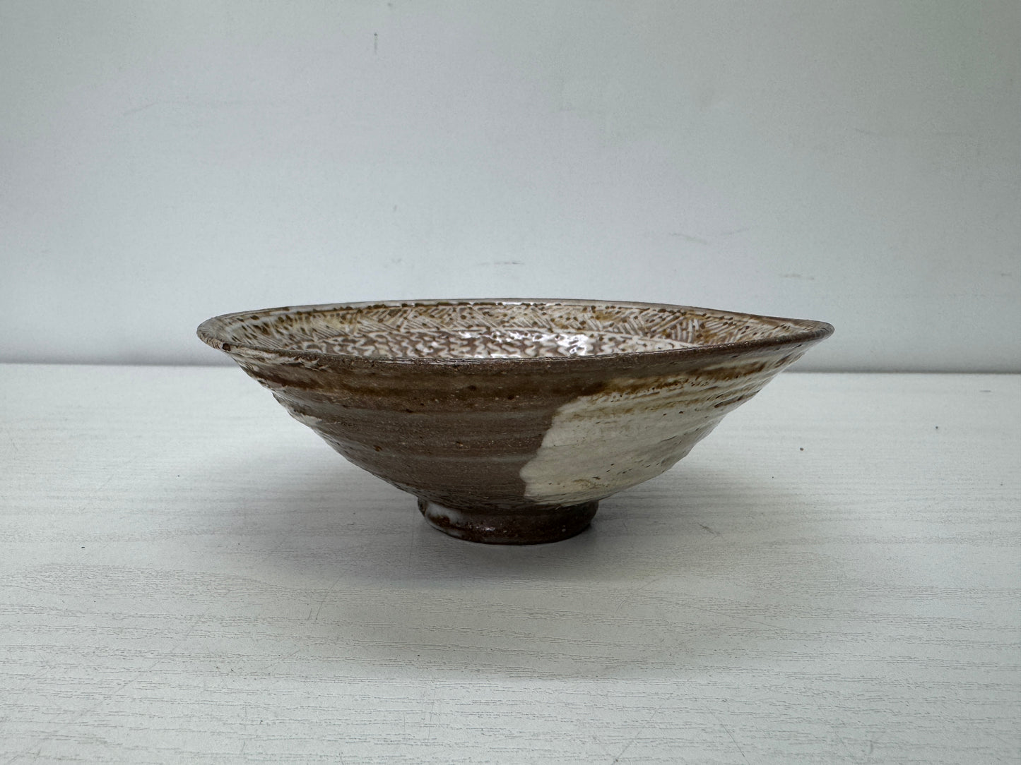 Y9942 CHAWAN Mishima bowl signed box Japan antique tea ceremony pottery cup