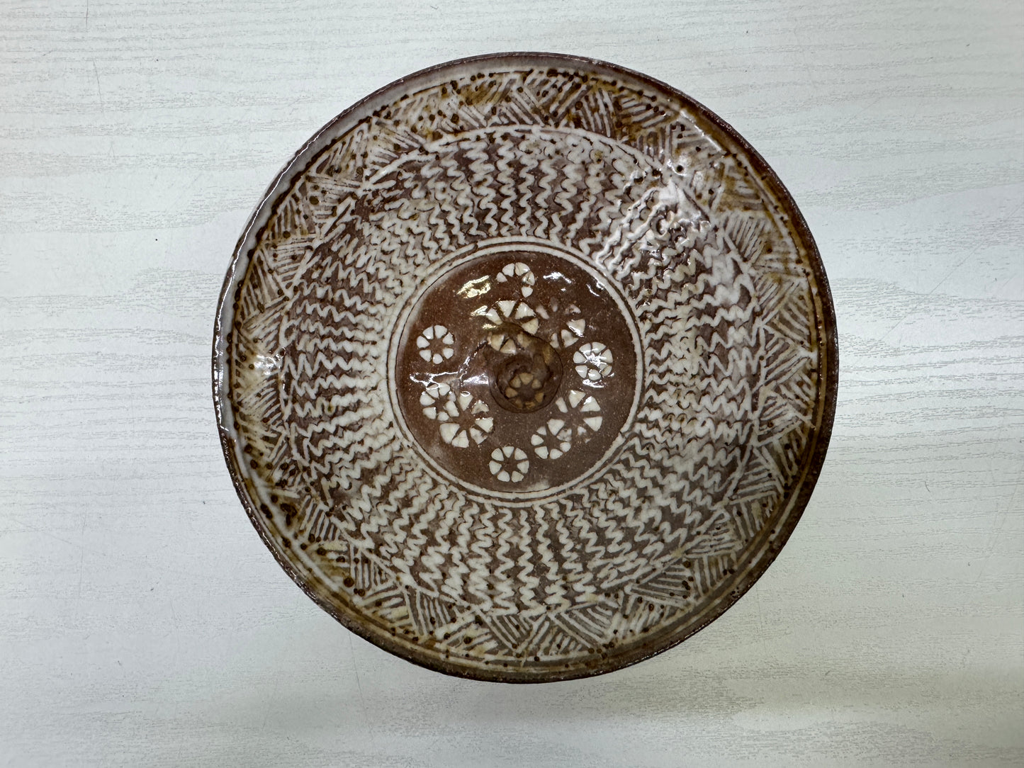 Y9942 CHAWAN Mishima bowl signed box Japan antique tea ceremony pottery cup