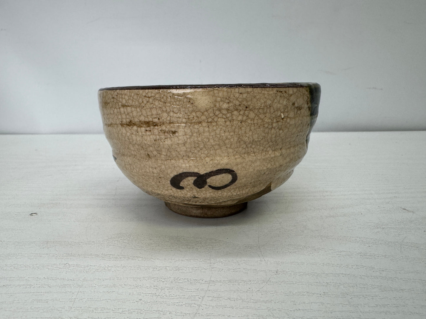 Y9944 CHAWAN Oribe-ware bowl signed box Japan antique tea ceremony pottery cup