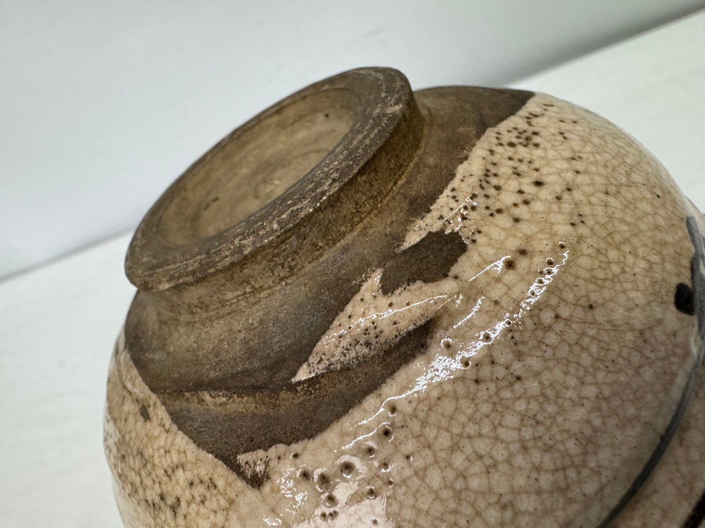 Y9944 CHAWAN Oribe-ware bowl signed box Japan antique tea ceremony pottery cup