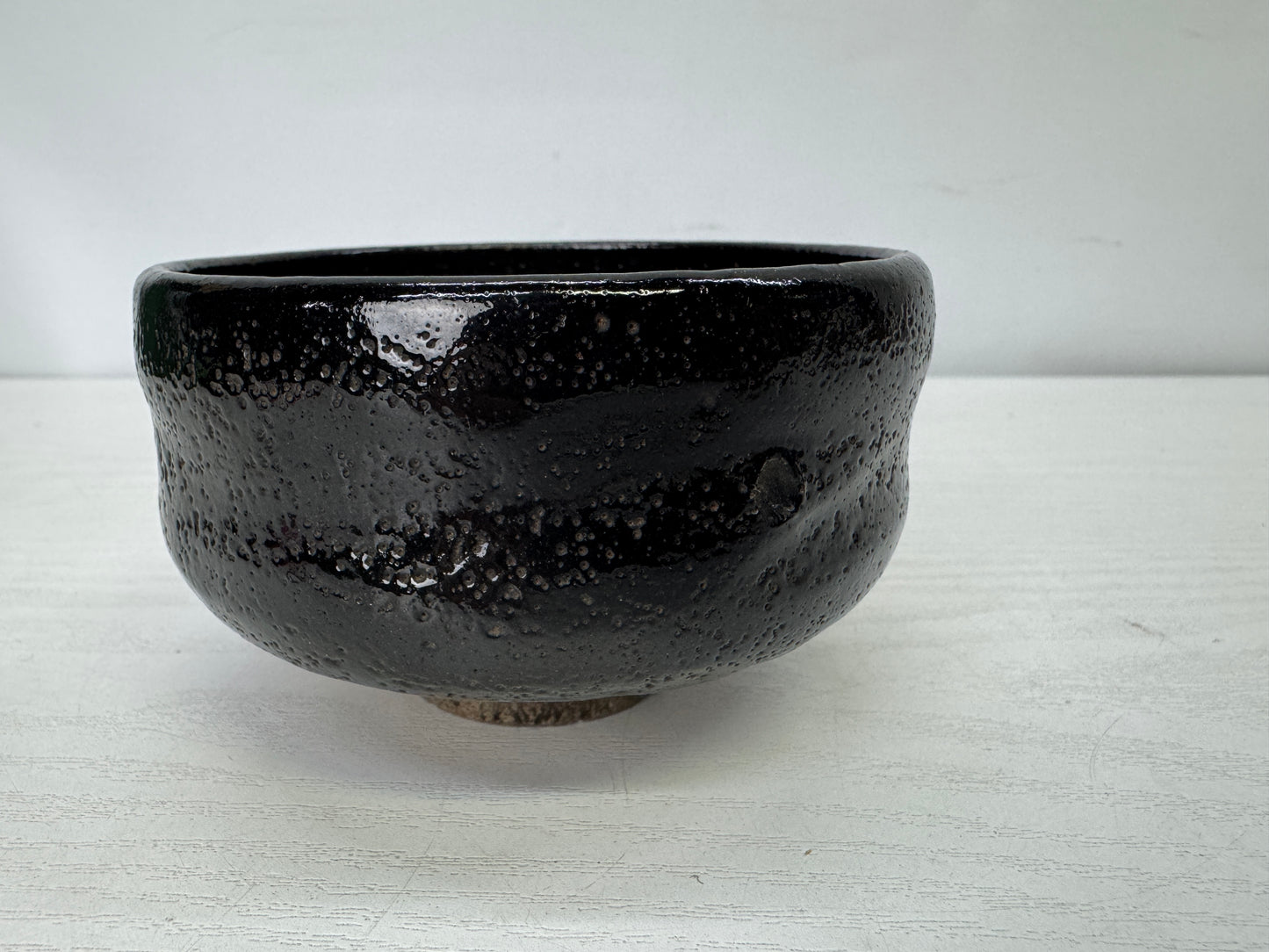 Y9945 CHAWAN Raku-ware black bowl signed box Japan antique tea ceremony pottery