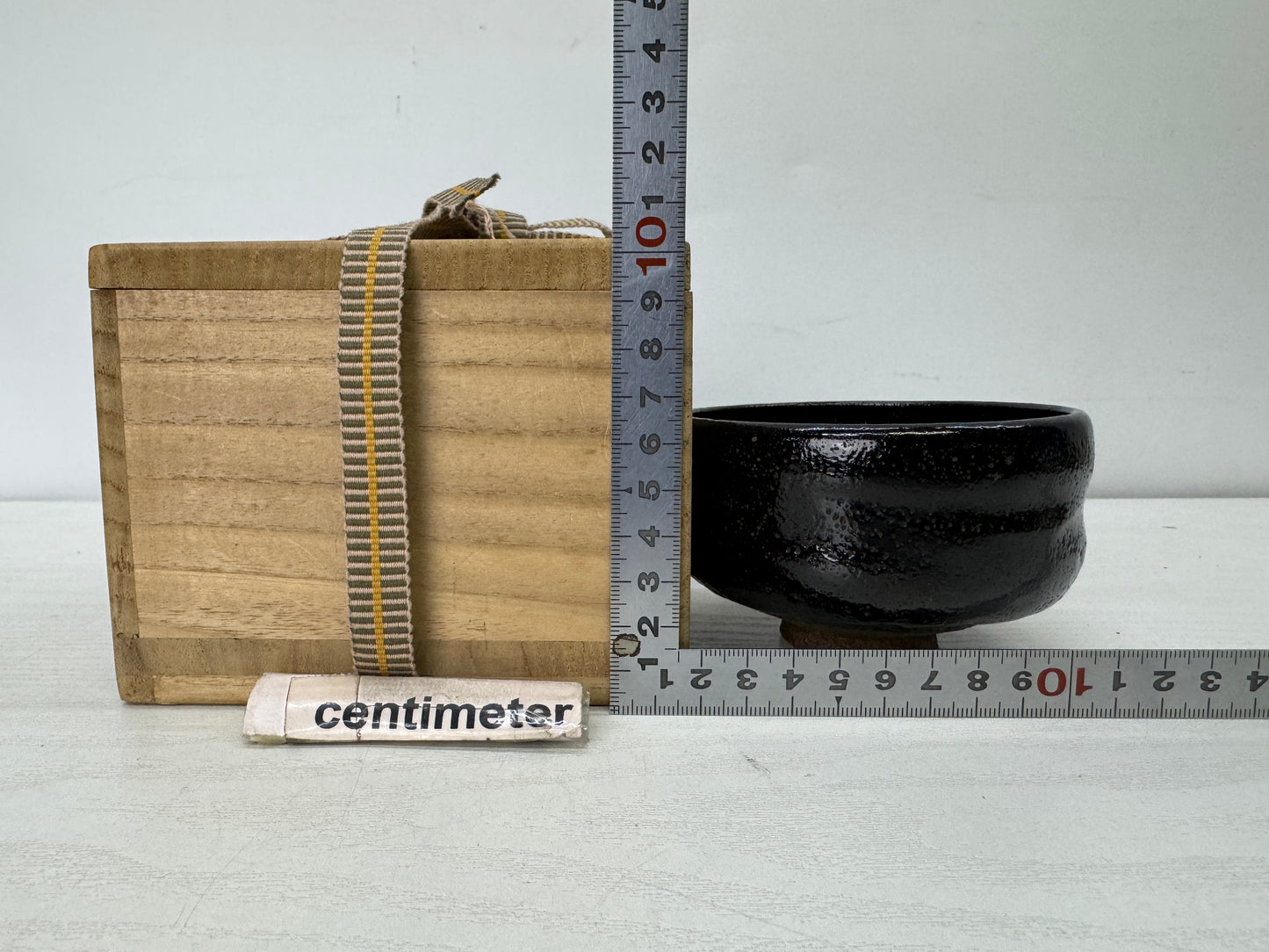 Y9945 CHAWAN Raku-ware black bowl signed box Japan antique tea ceremony pottery