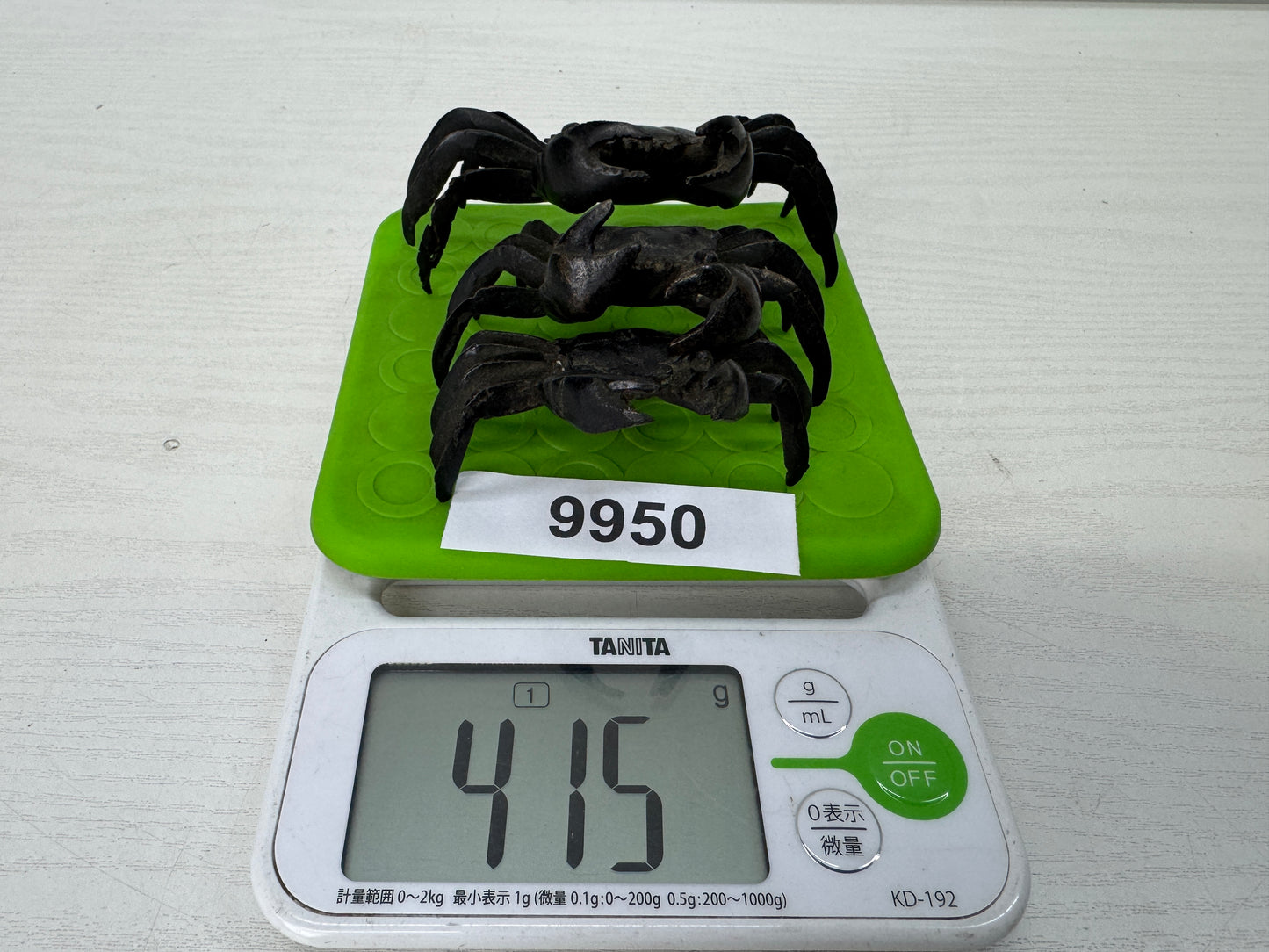 Y9950 OKIMONO copper Crab figurine set of 3 Japan antique interior marine figure