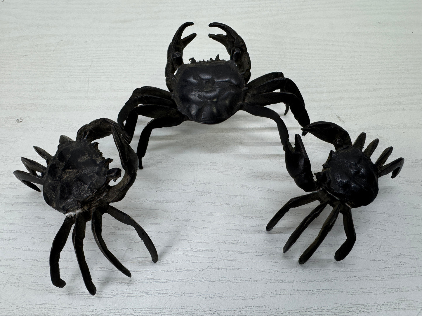 Y9950 OKIMONO copper Crab figurine set of 3 Japan antique interior marine figure