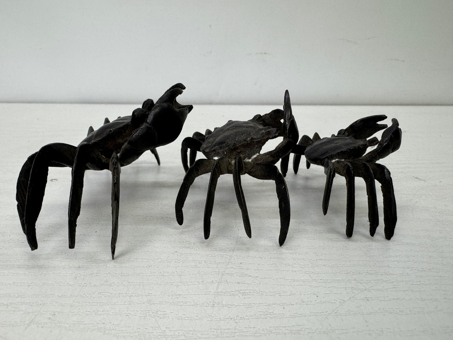 Y9950 OKIMONO copper Crab figurine set of 3 Japan antique interior marine figure