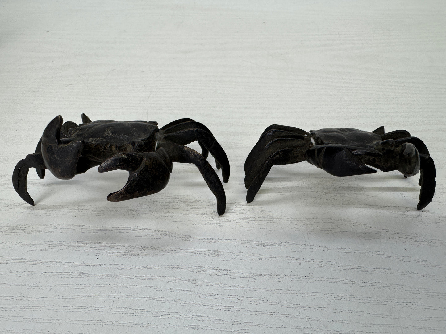 Y9950 OKIMONO copper Crab figurine set of 3 Japan antique interior marine figure