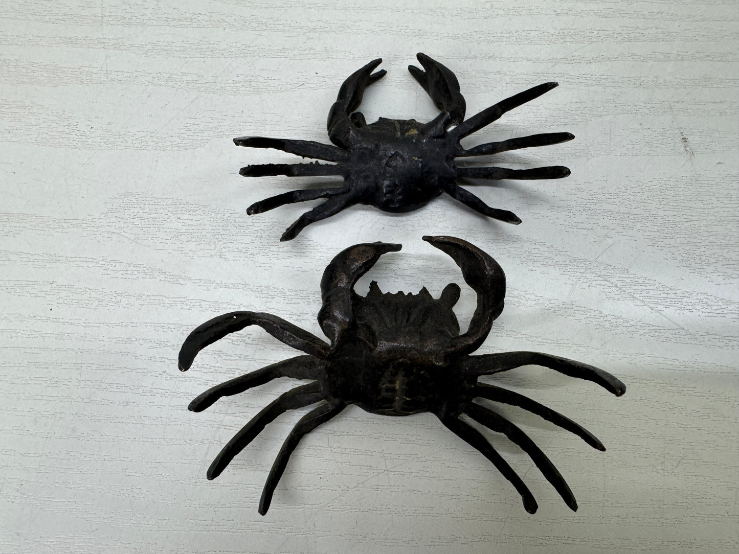 Y9950 OKIMONO copper Crab figurine set of 3 Japan antique interior marine figure