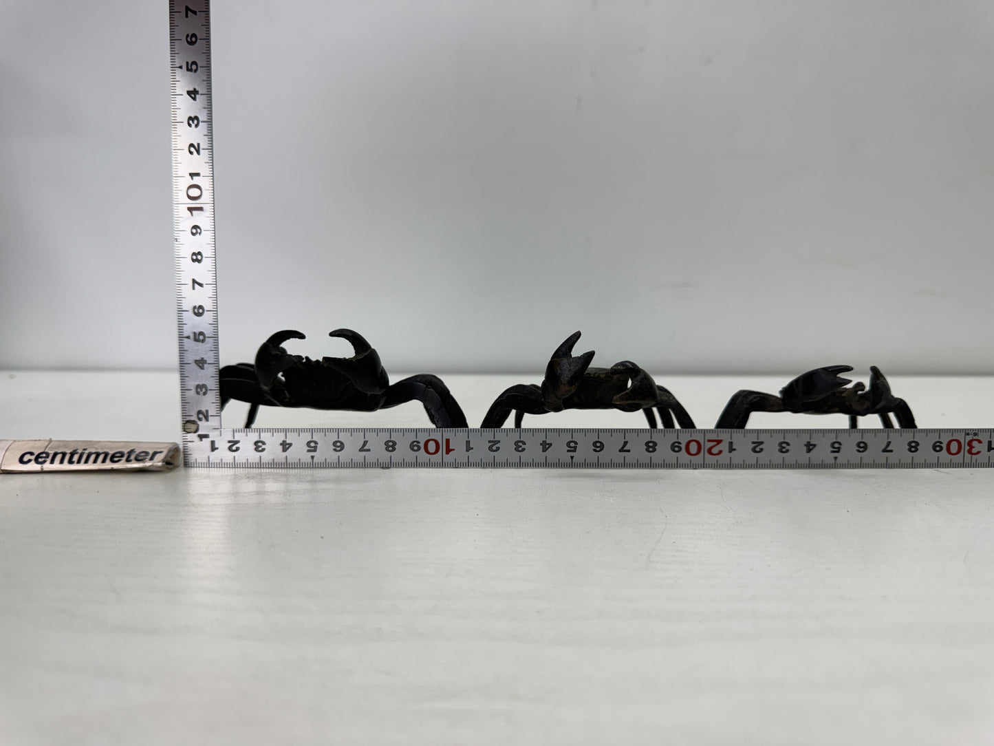 Y9950 OKIMONO copper Crab figurine set of 3 Japan antique interior marine figure