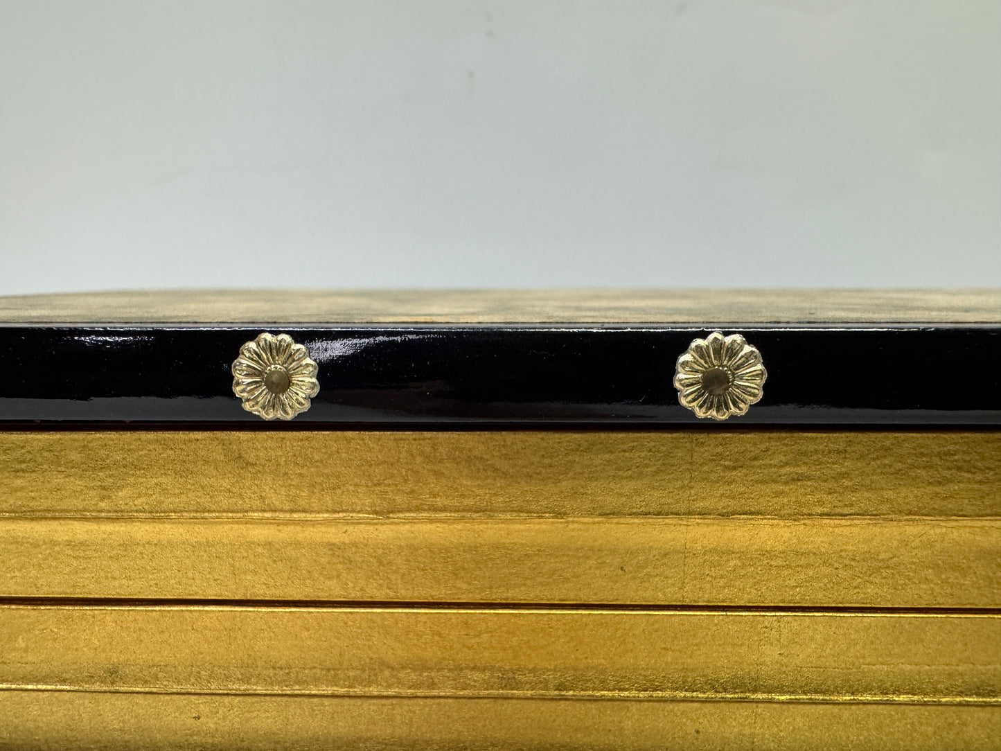 Y9951 HINA DOLL small gold Folding screen pair box Japan antique interior decor