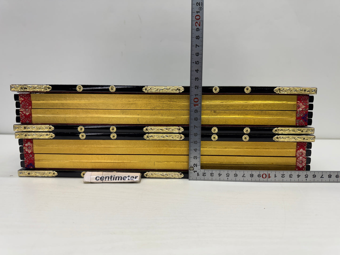 Y9951 HINA DOLL small gold Folding screen pair box Japan antique interior decor