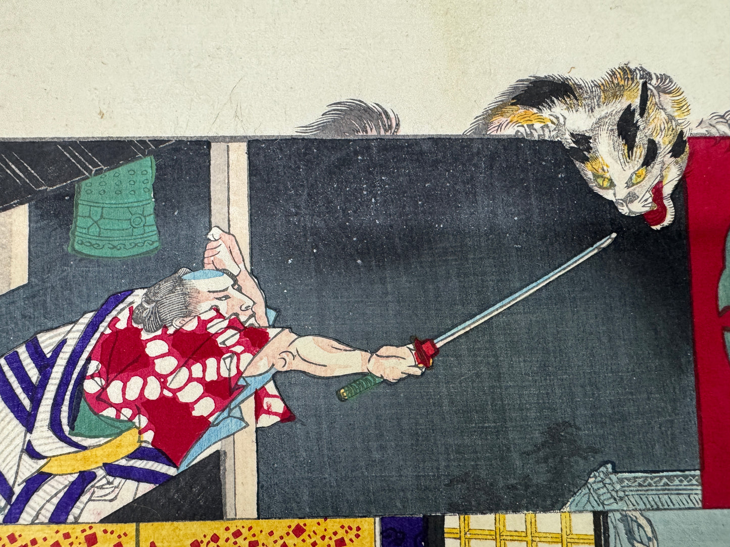 Y9957 WOODBLOCK PRINT Chikanobu Bakeneko goblin cat ghost Japan Ukiyoe antique