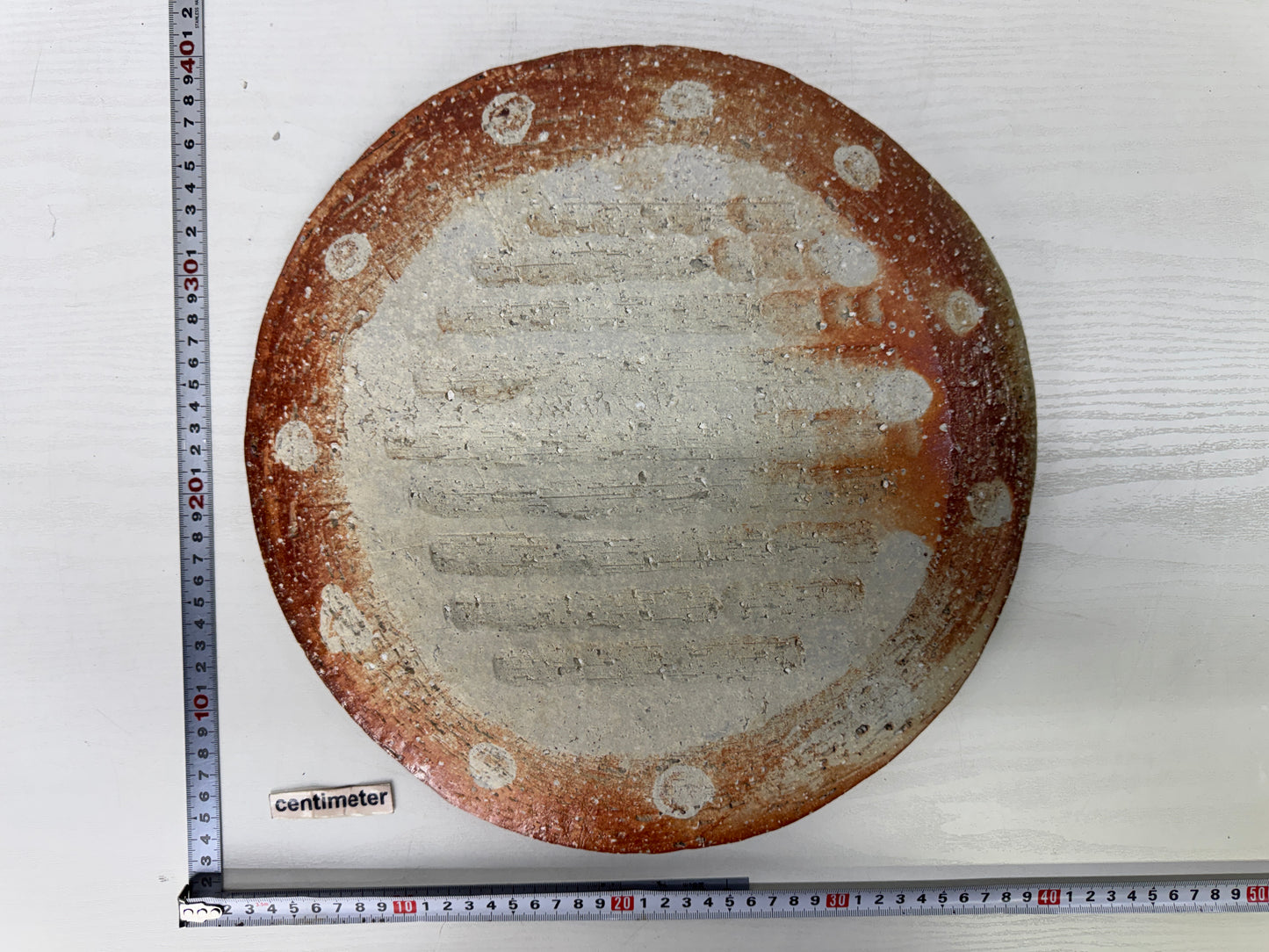 Y9960 DISH Shigaraki-ware round plate glass signed box Japan antique tableware