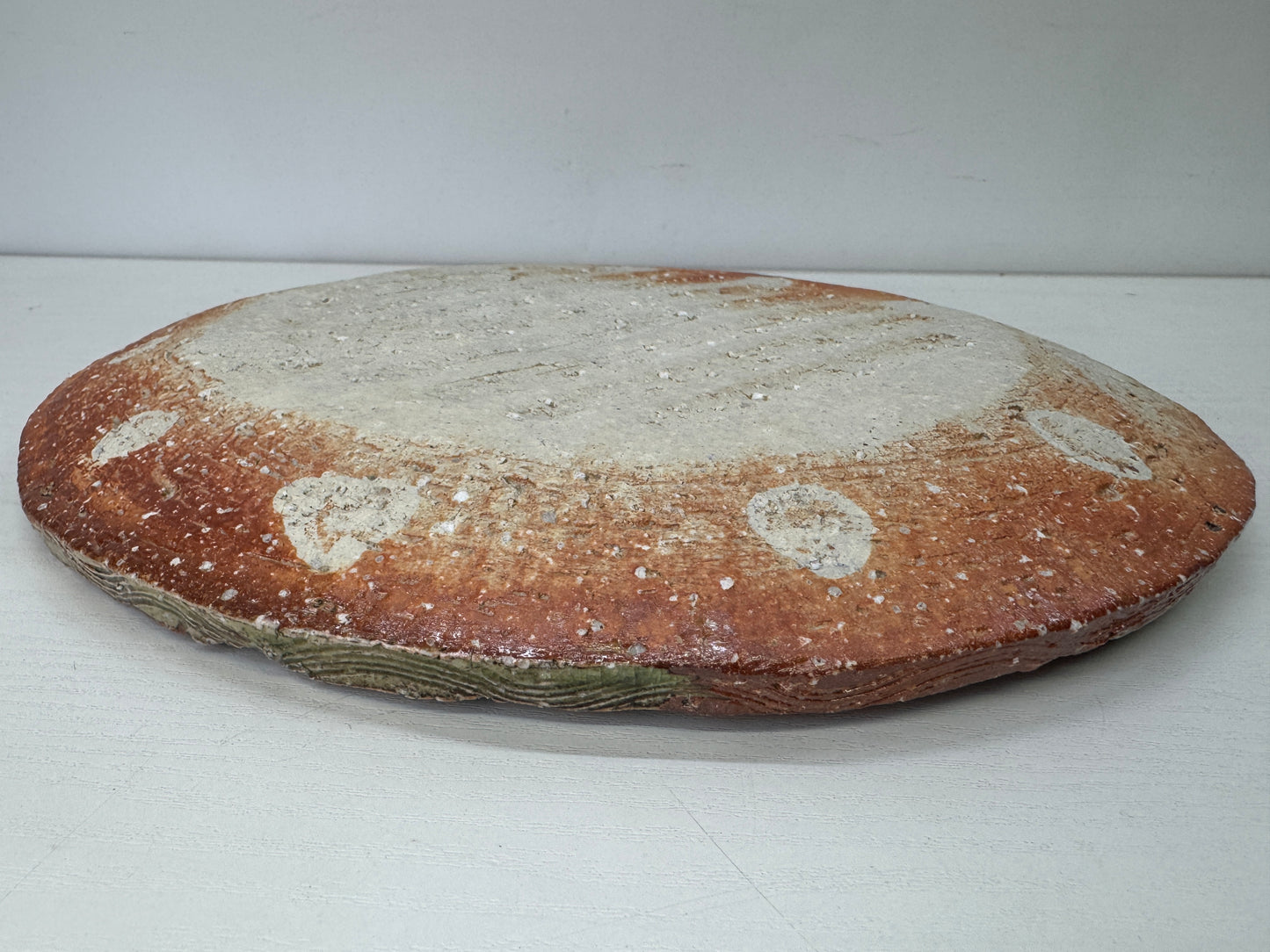 Y9960 DISH Shigaraki-ware round plate glass signed box Japan antique tableware