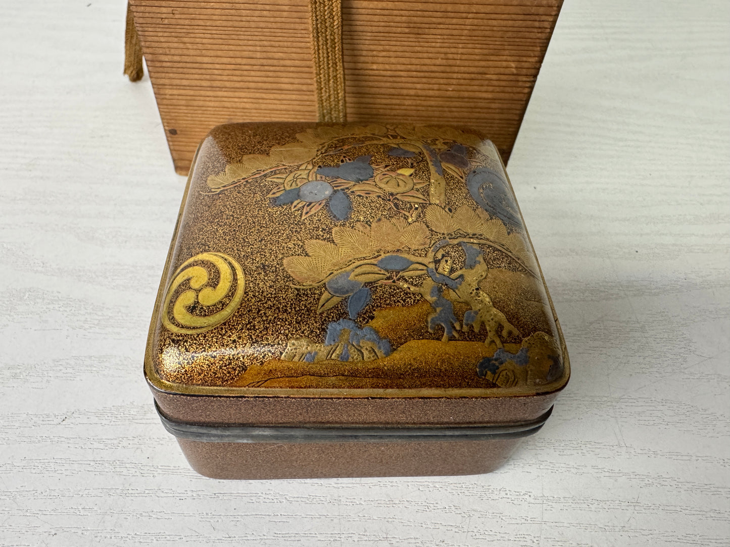 Y9969 BOX Makie tin-rimmed Incense holder Japan antique aromatherapy fragrance