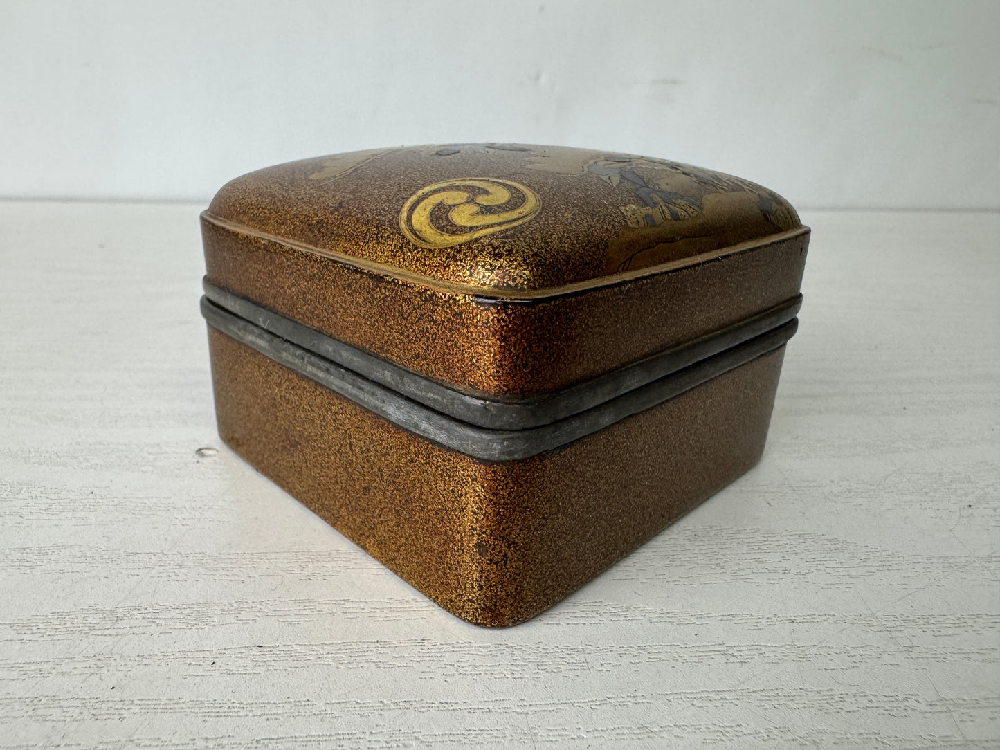 Y9969 BOX Makie tin-rimmed Incense holder Japan antique aromatherapy fragrance