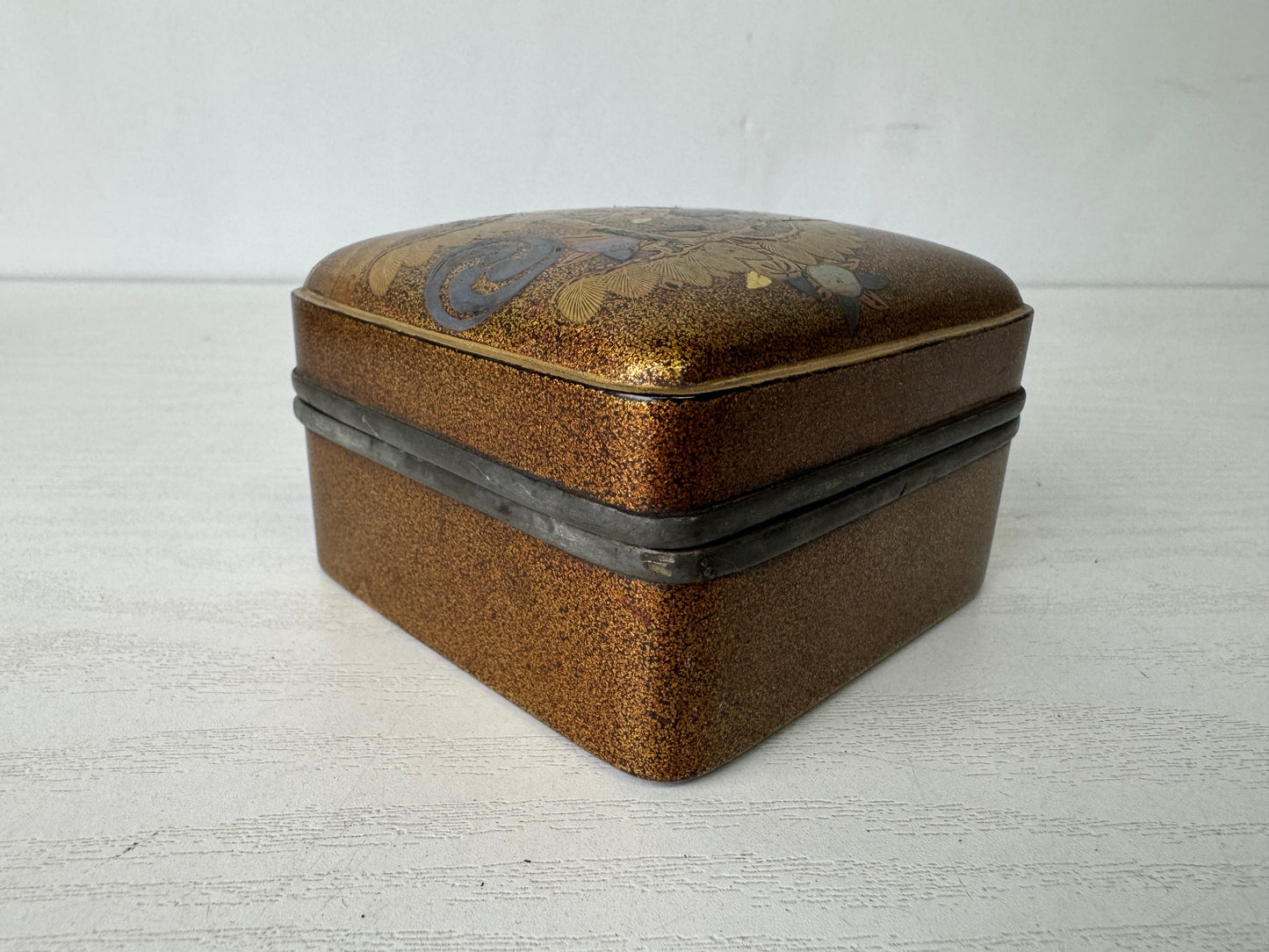 Y9969 BOX Makie tin-rimmed Incense holder Japan antique aromatherapy fragrance