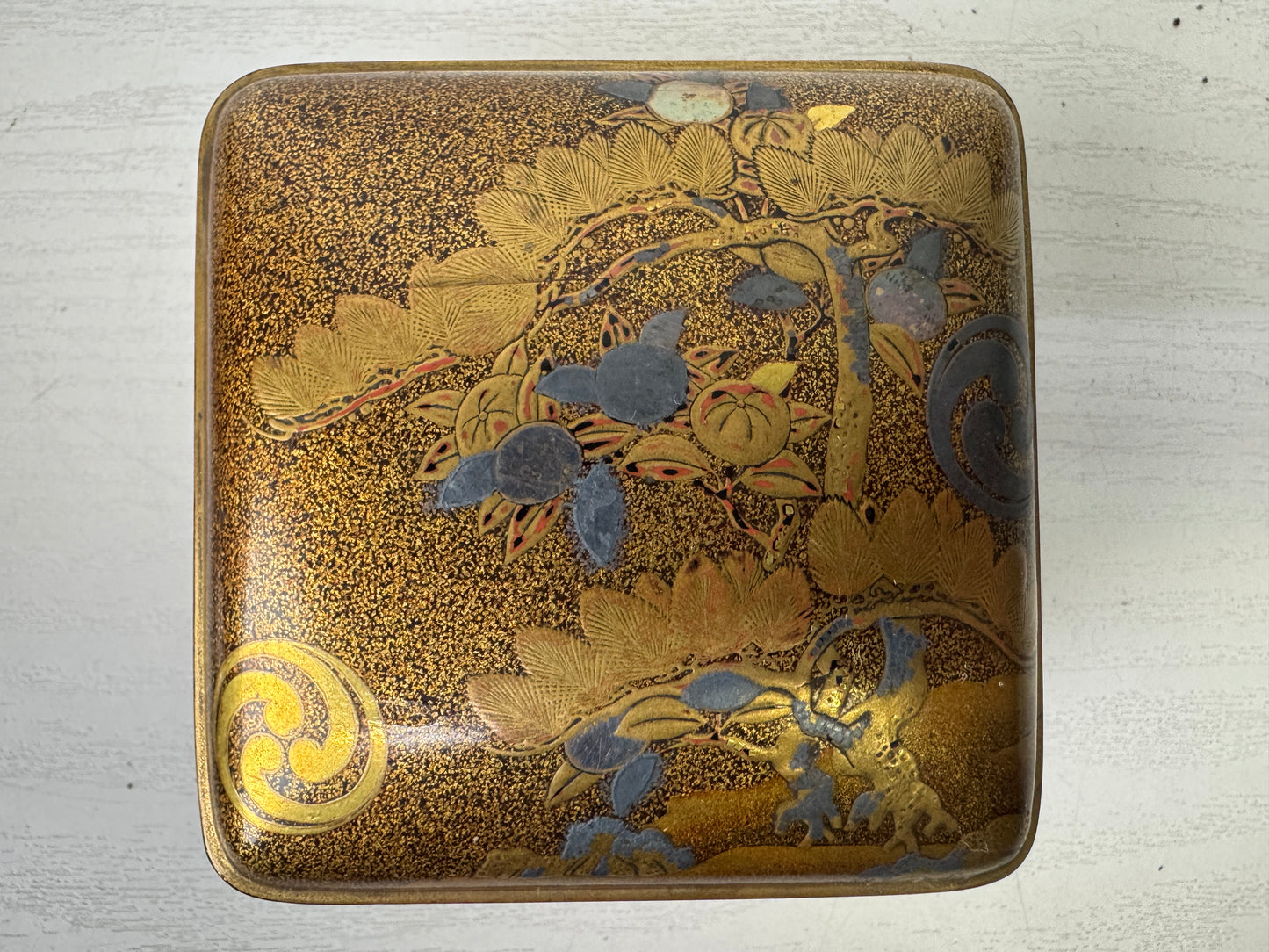 Y9969 BOX Makie tin-rimmed Incense holder Japan antique aromatherapy fragrance