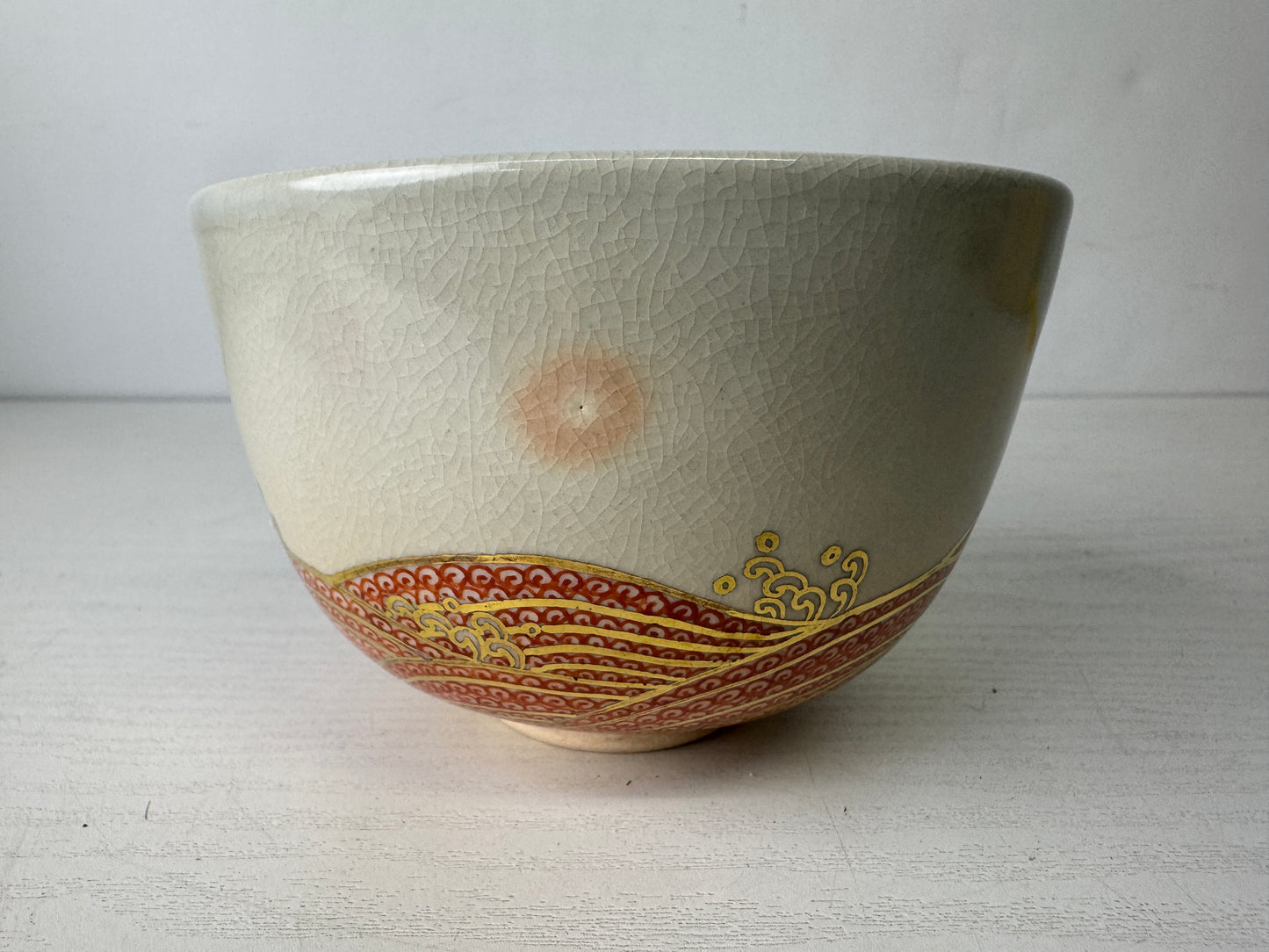 Y9973 CHAWAN Banko-ware bowl signed box Wave Rabbit Japan antique tea ceremony