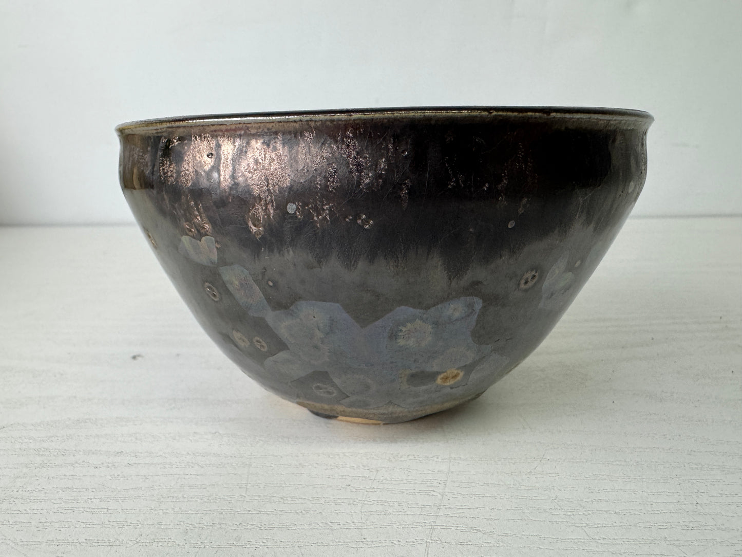 Y9974 CHAWAN Tenmoku bowl Crystal pattern signed box Japan antique tea ceremony