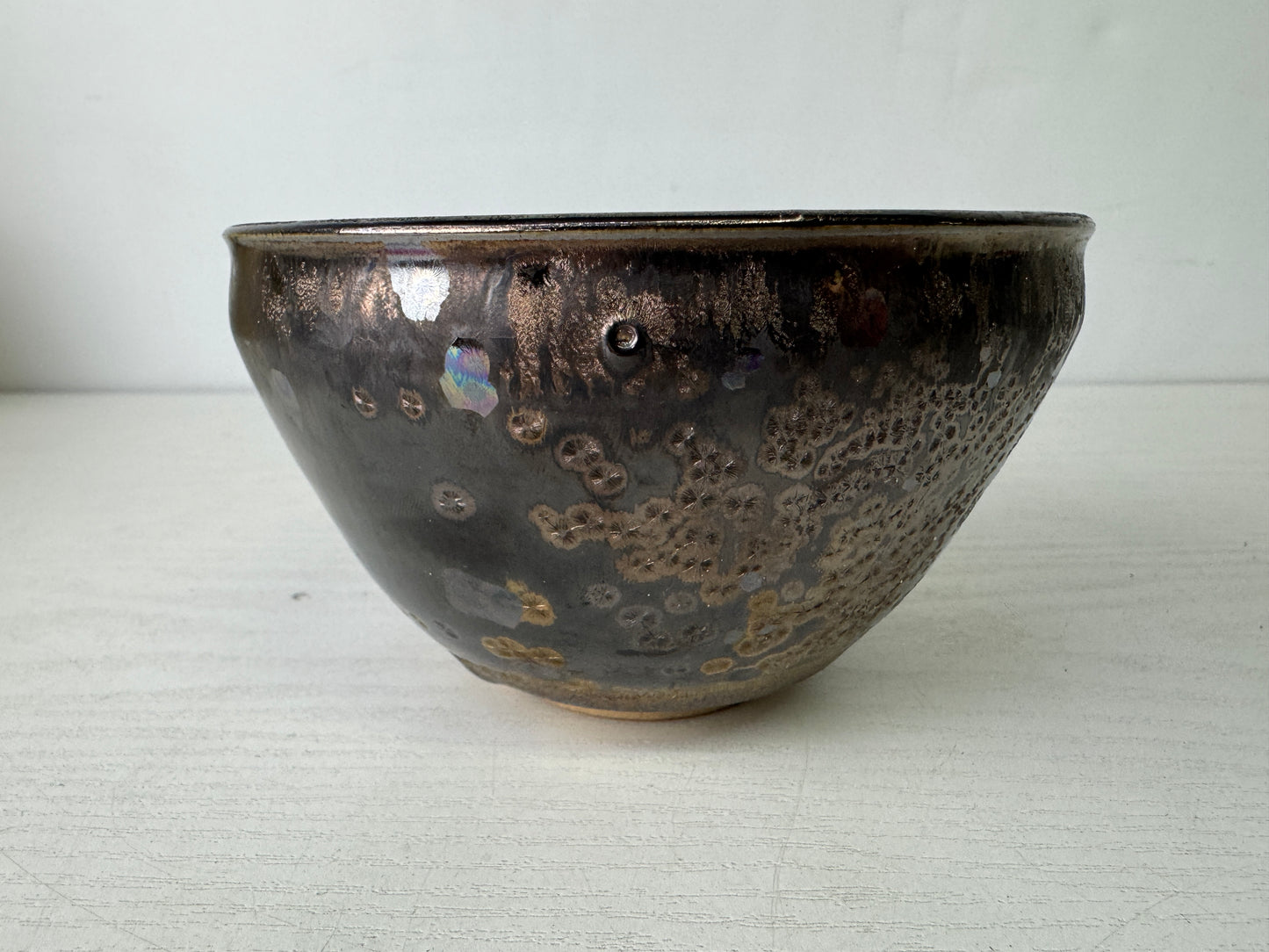 Y9974 CHAWAN Tenmoku bowl Crystal pattern signed box Japan antique tea ceremony