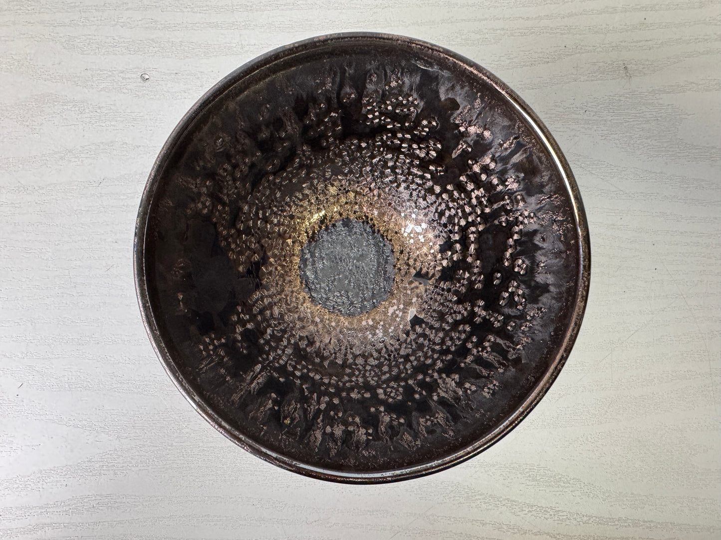 Y9974 CHAWAN Tenmoku bowl Crystal pattern signed box Japan antique tea ceremony