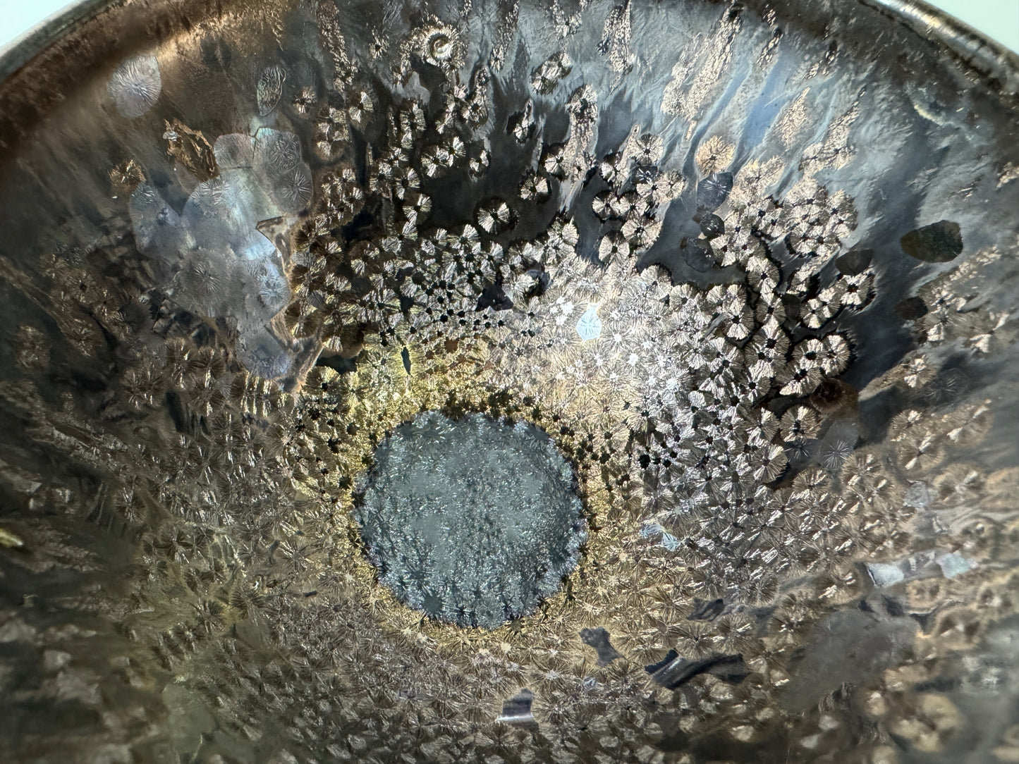 Y9974 CHAWAN Tenmoku bowl Crystal pattern signed box Japan antique tea ceremony