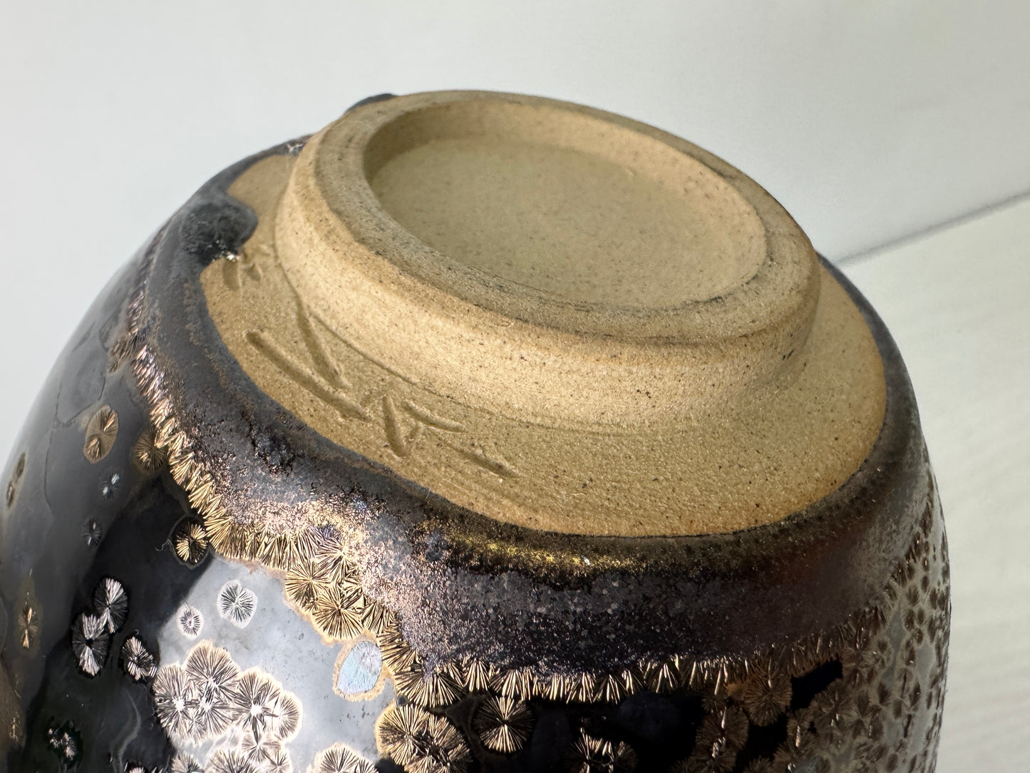 Y9974 CHAWAN Tenmoku bowl Crystal pattern signed box Japan antique tea ceremony