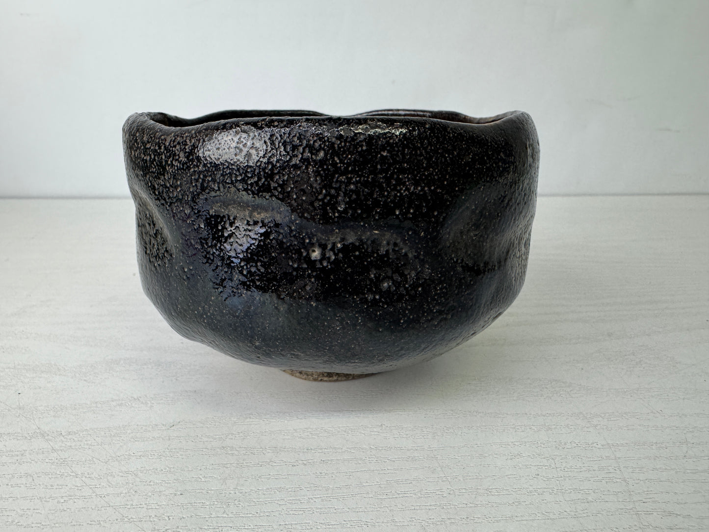 Y9975 CHAWAN Raku-ware black bowl signed box Ryonyu Japan antique tea ceremony