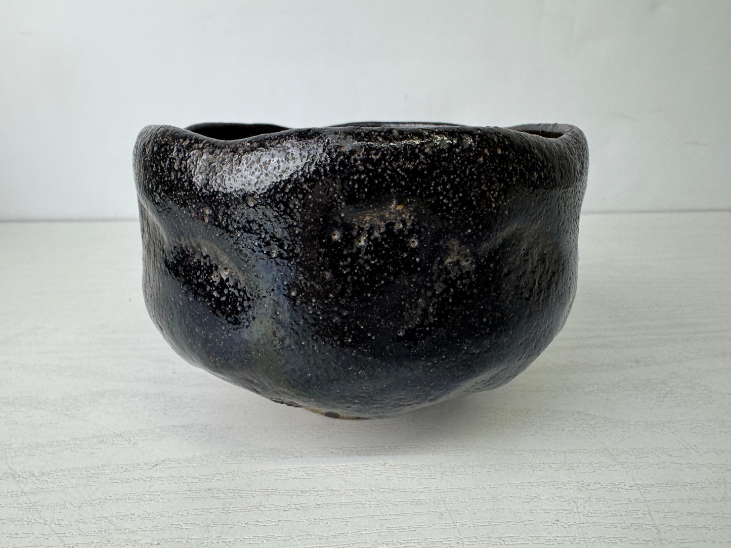 Y9975 CHAWAN Raku-ware black bowl signed box Ryonyu Japan antique tea ceremony