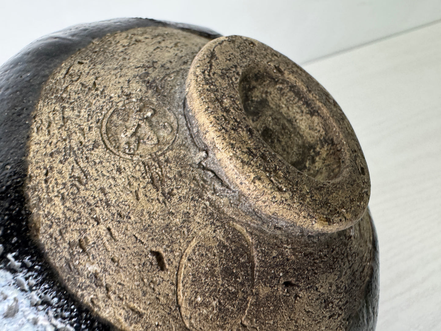 Y9975 CHAWAN Raku-ware black bowl signed box Ryonyu Japan antique tea ceremony