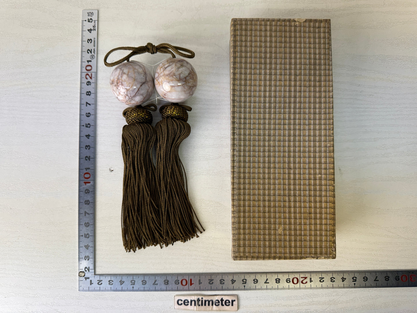 Y9980 FUCHIN Round ball box Japan antique kakejiku Hanging Scroll Weight decor