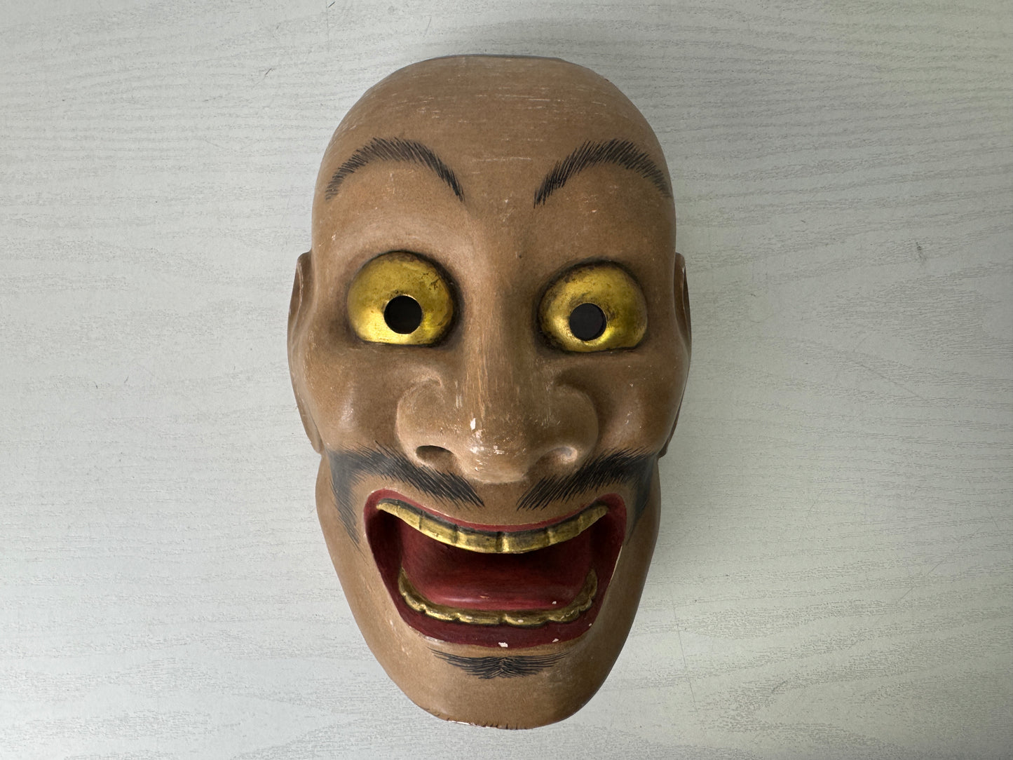 Y9984 NOH MASK wood carving Ootobide signed Japan antique omen dance drama men
